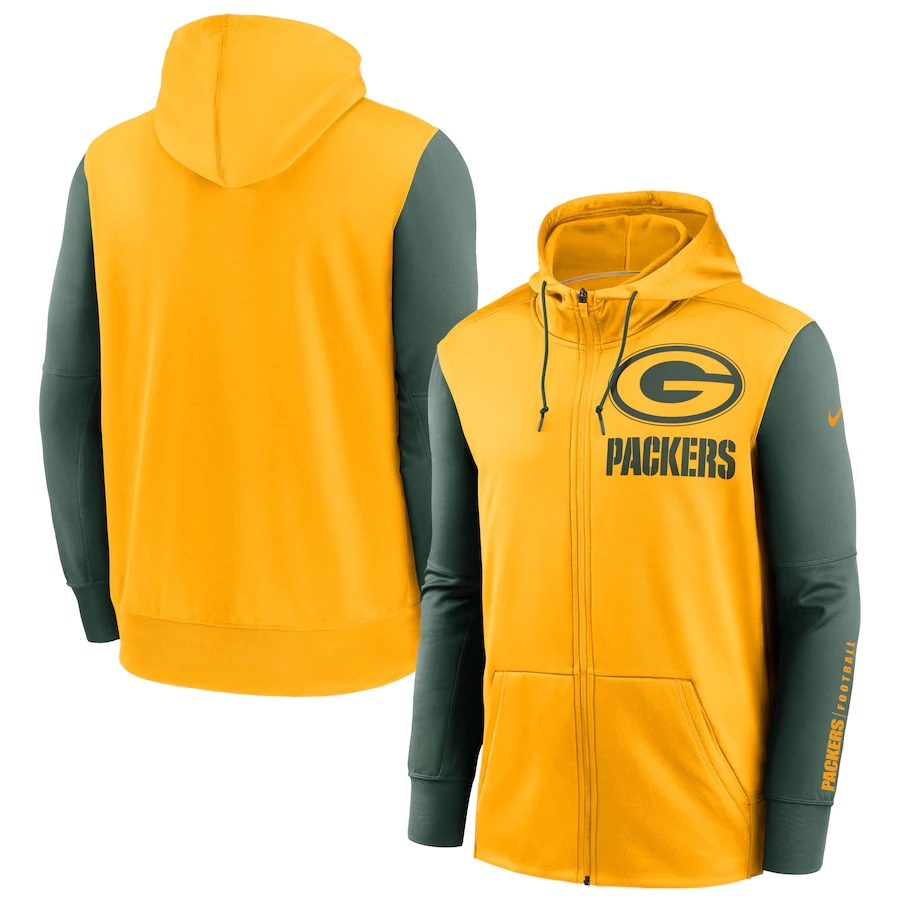 NFL Nike Green Bay Packers Gold Green Fan Gear Mascot Performance FullZip Hoodie->new orleans saints->NFL Jersey